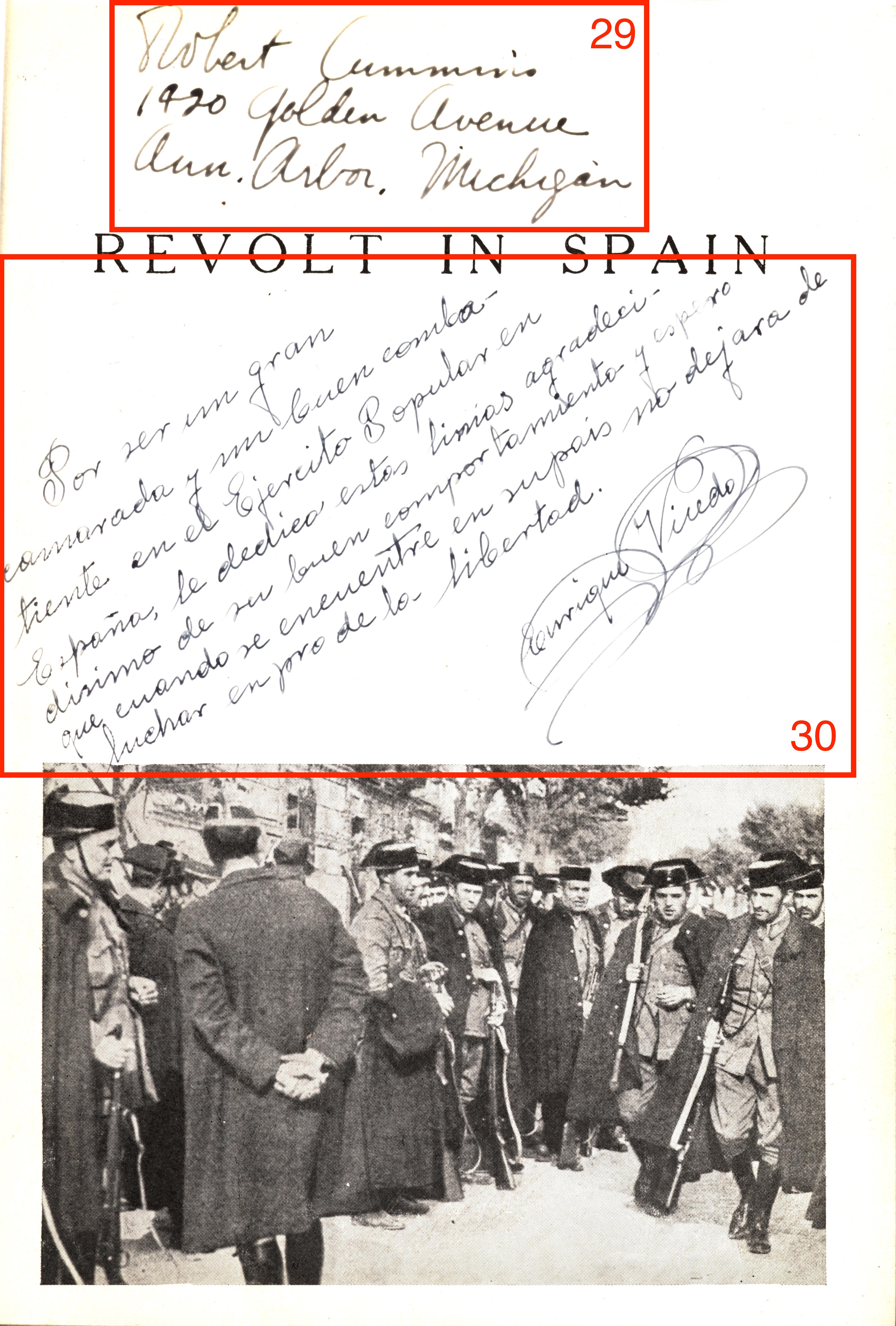 Page 11, titled  "Revolt in Spain", with signatures circled.