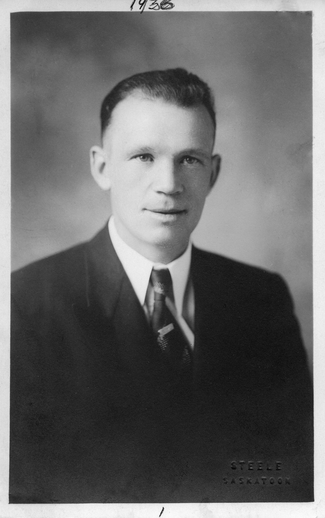 Courtesy of Janette Higgins 1936: Portrait of Jim Higgins in Saskatoon before leaving for Spain